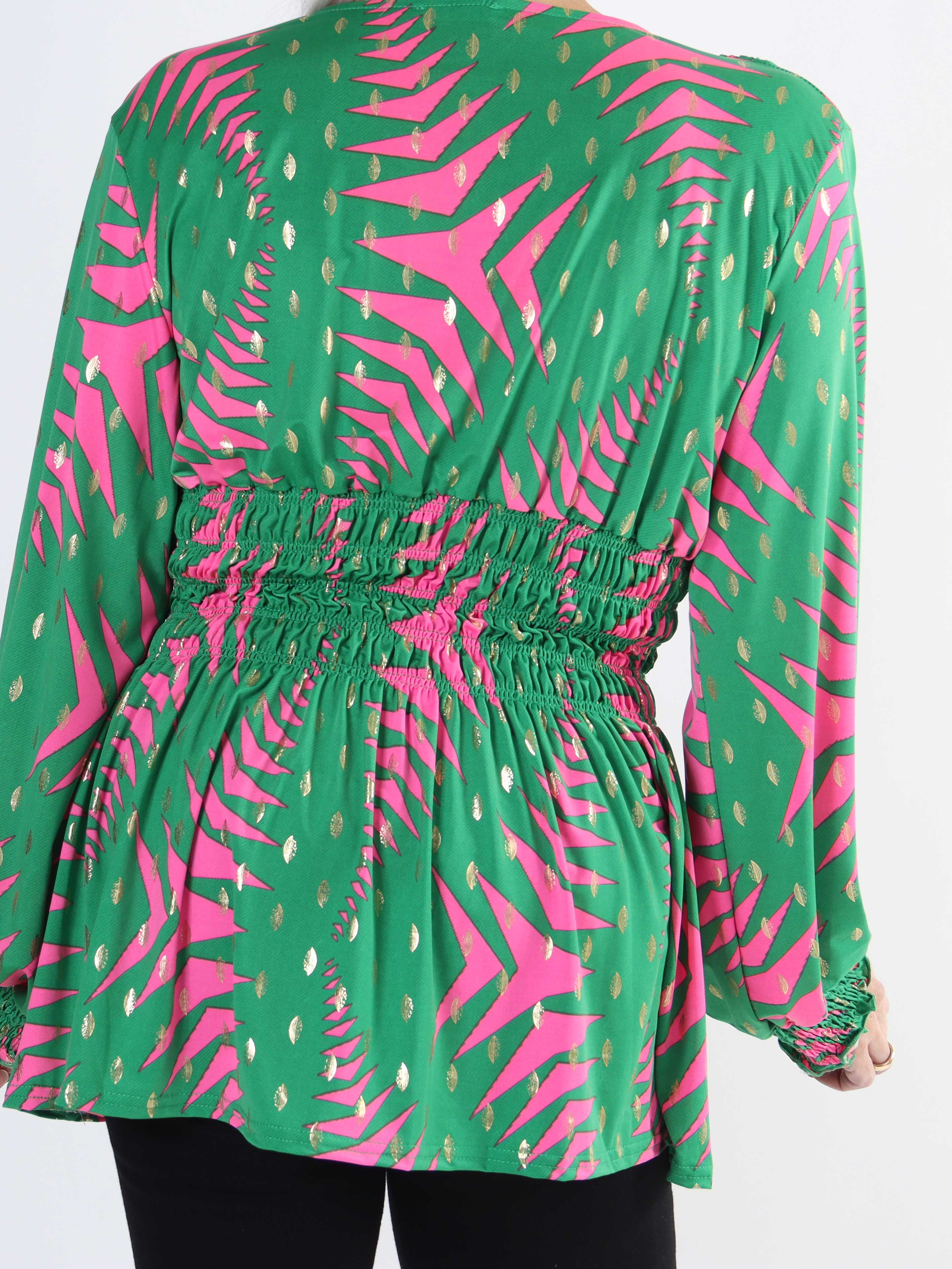 Pams Pattern Shirt L/S - Elastisk plus size bluse i krølfrit stof